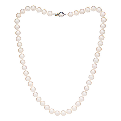 Perlový náhrdelník Mutiara 7,5 AA bílý - Bílá / Rhodiované stříbro (925) / 40 cm