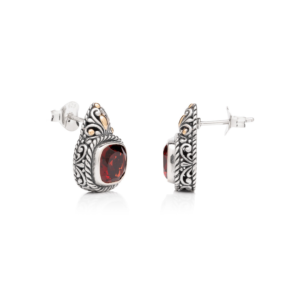 Buka Jewelry | Tepané náušnice Garnet - Barva Červená, Drahý kov Sterlingové stříbro (925), Drahé kameny Granát ER017