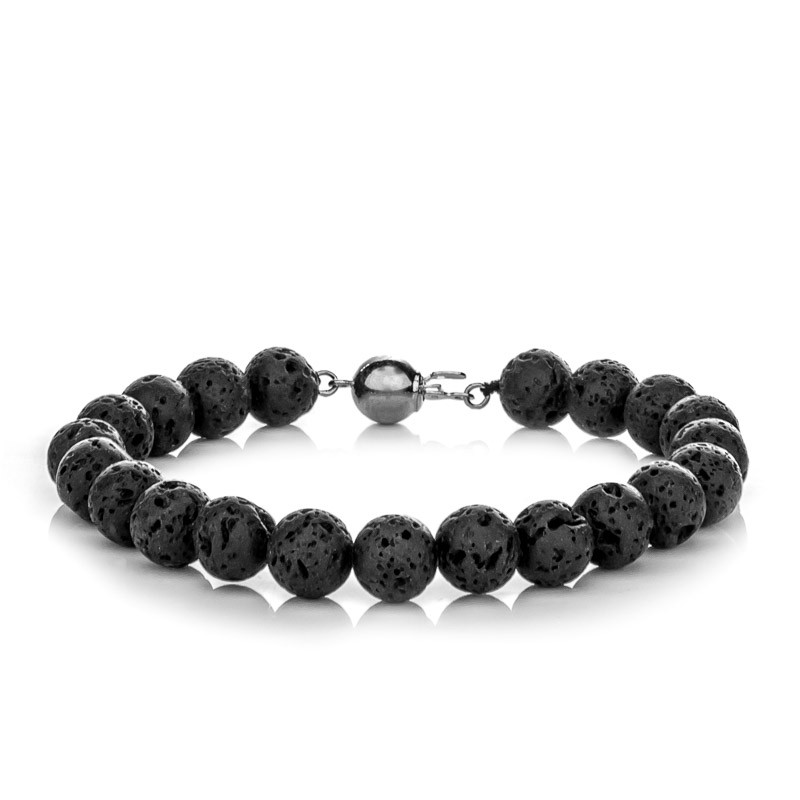 Buka Jewelry | Náramek z lávových kamenů střední - Barva Černá, Drahý kov Rhodiované stříbro (925), Drahé kameny Lávový kámen, Délka náramku 19 cm BR632