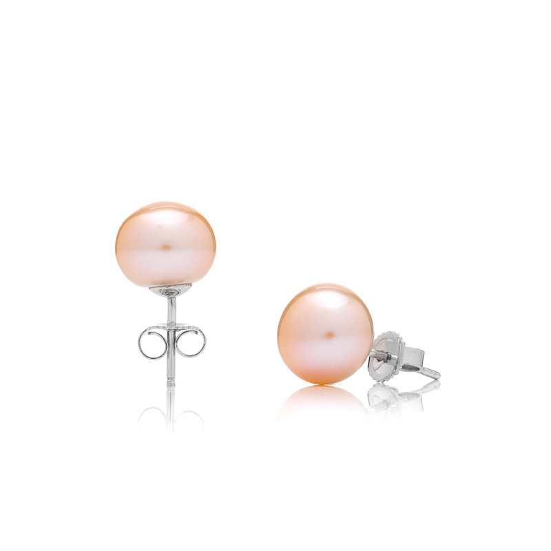 Vpichovací perlové náušnice Mutiara 8 AA - Růžová / Rhodiované stříbro (925)