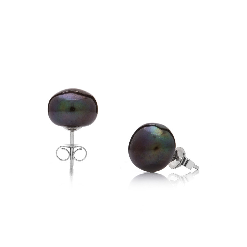 Vpichovací perlové náušnice Mutiara XXL-12 A - Tmavá / Sterlingové stříbro (925)