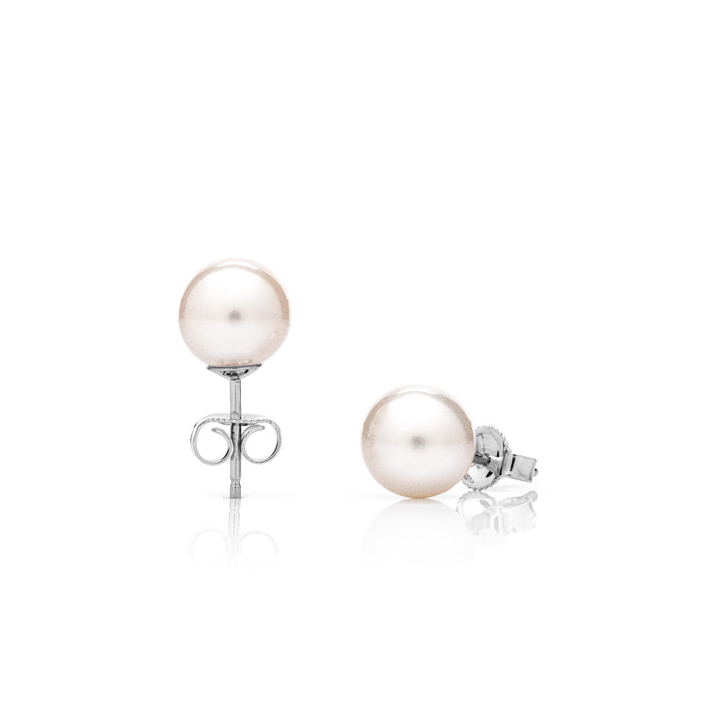 Náušnice s pravou perlou Akoya 8 AAA - Bílá / Rhodiované stříbro (925)