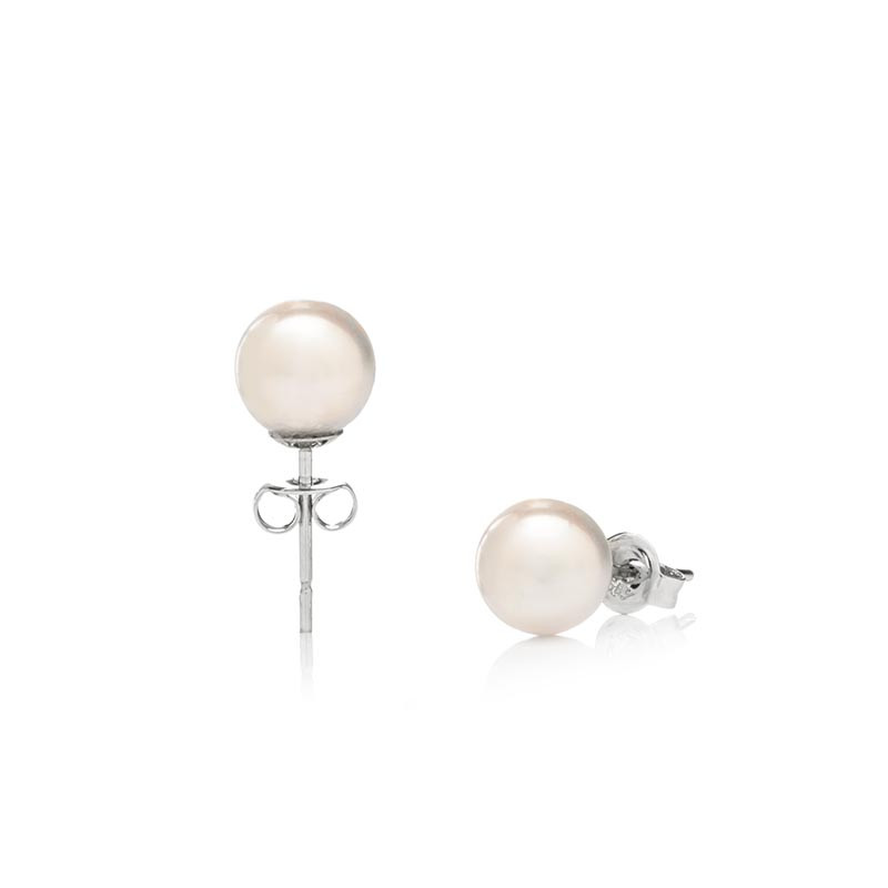Náušnice s pravou perlou Akoya 7 AAA - Bílá / Rhodiované stříbro (925)