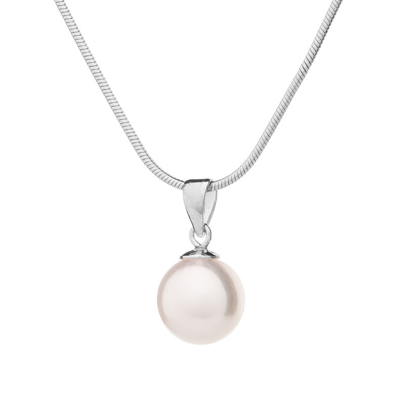 Přívěsek s říční perlou 8 AAA - Bílá / Rhodiované stříbro (925)