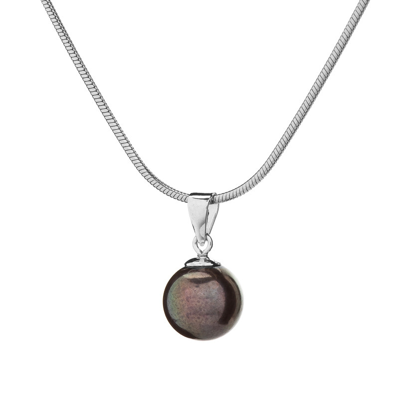 Přívěsek s říční perlou 8 AAA - Tmavá / Rhodiované stříbro (925)
