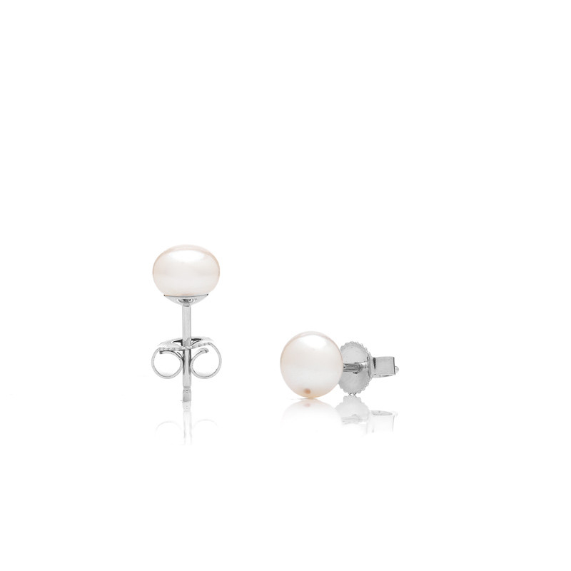 Vpichovací perlové náušnice Mutiara 6 AA - Bílá / Rhodiované stříbro (925)