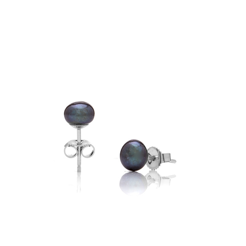 Vpichovací perlové náušnice Mutiara 6 AA - Tmavá / Rhodiované stříbro (925)