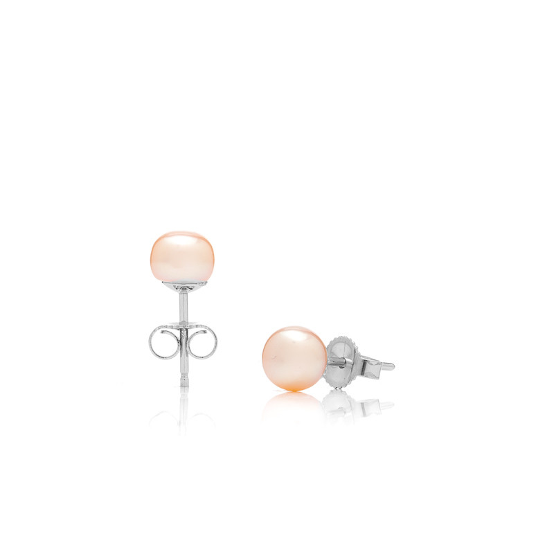 Vpichovací perlové náušnice Mutiara 6 AA - Růžová / Rhodiované stříbro (925)