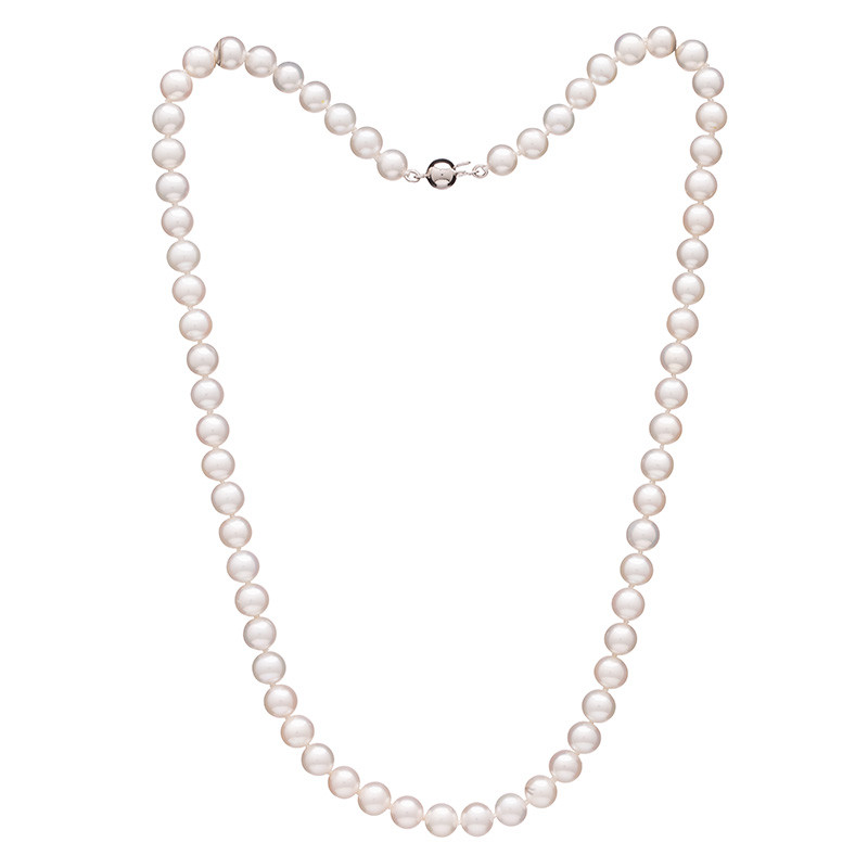 Perlový náhrdelník 6 AAA - Bílá / Rhodiované stříbro (925) / 44 cm
