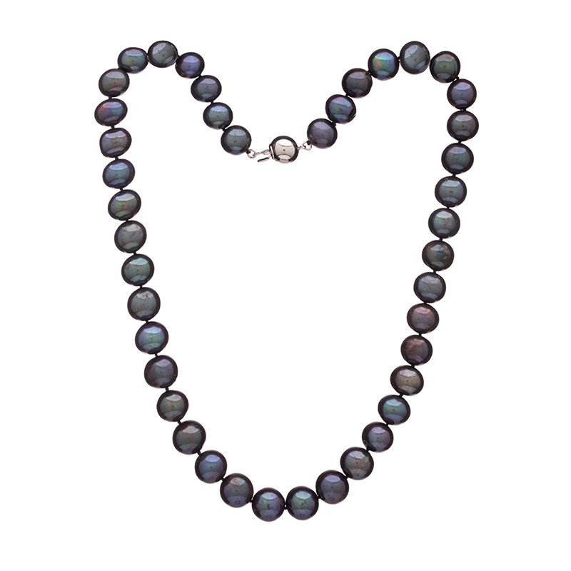 Perlový náhrdelník Mutiara 9,5 A+ tmavý - Tmavá / Rhodiované stříbro (925) / 45 cm