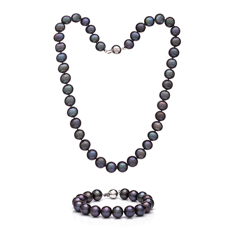 Souprava z tmavých perel Mutiara 9,5 AA (perlový náramek a náhrdelník)