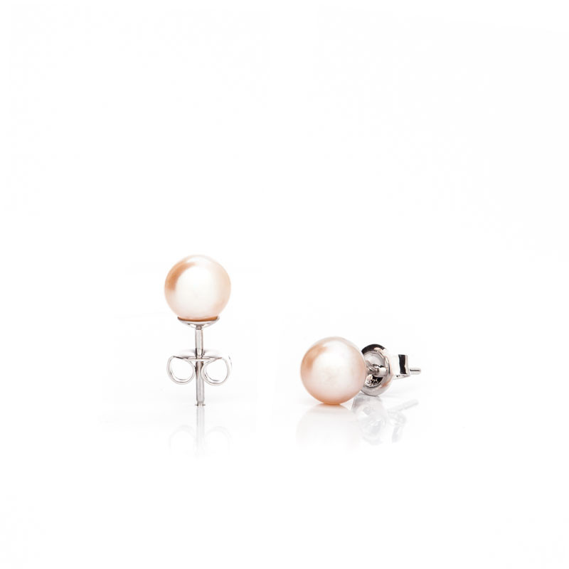 Vpichovací perlové náušnice Mutiara 6 AAA - Růžová / Rhodiované stříbro (925)
