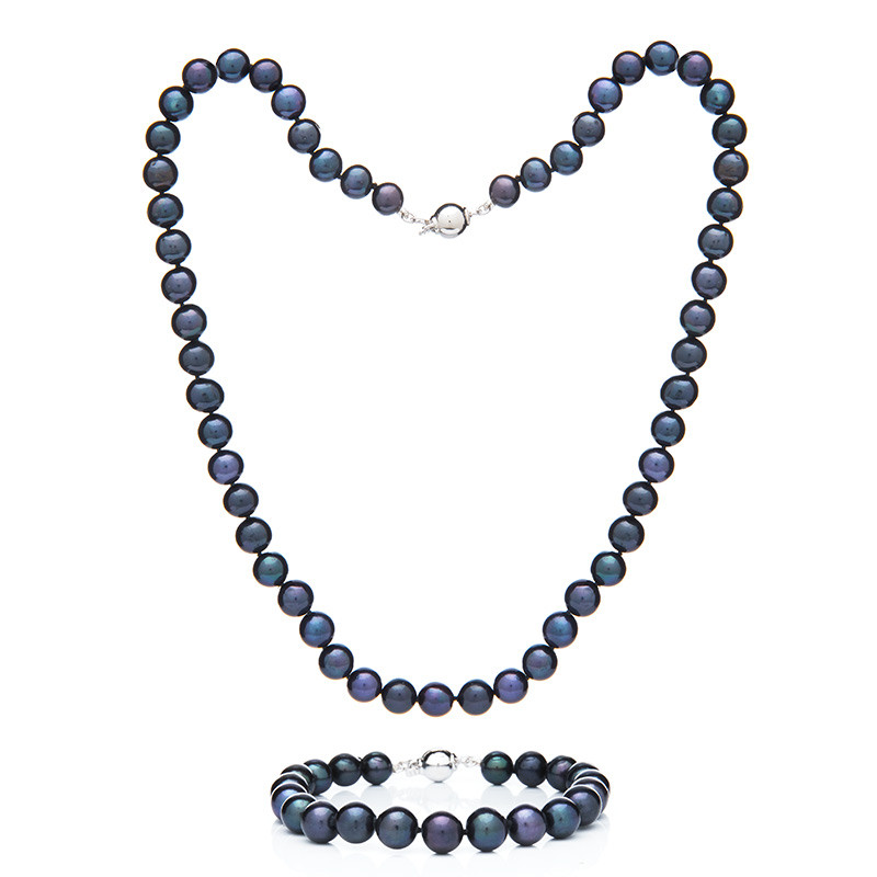 Souprava z tmavých perel Mutiara 7,5 AA (perlový náramek a náhrdelník)