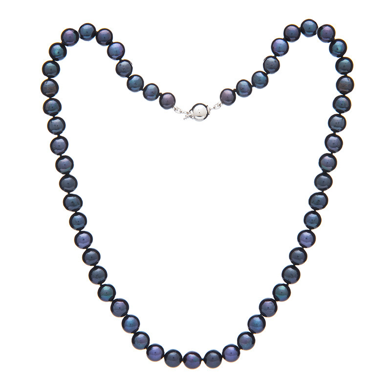 Perlový náhrdelník Mutiara 7,5 AA tmavý - Tmavá / Rhodiované stříbro (925) / 44 cm
