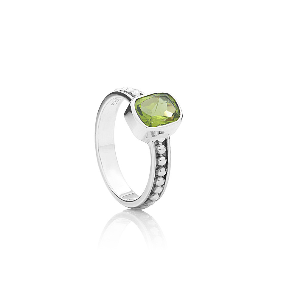 Buka Jewelry | Stříbrný prsten Olivín - Barva Zelená, Drahý kov Sterlingové stříbro (925), Drahé kameny Olivín, Velikost prstenu 52 RG018