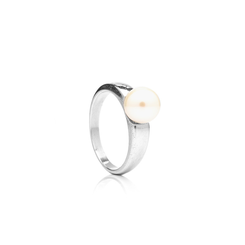 Perlový prsten Akoya AAA - Bílá / Rhodiované stříbro (925) / 54