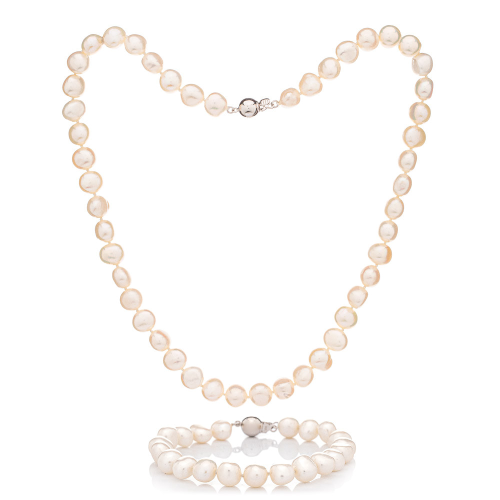 Perlový set náramek a náhrdelník 8,5 bílý - nugety