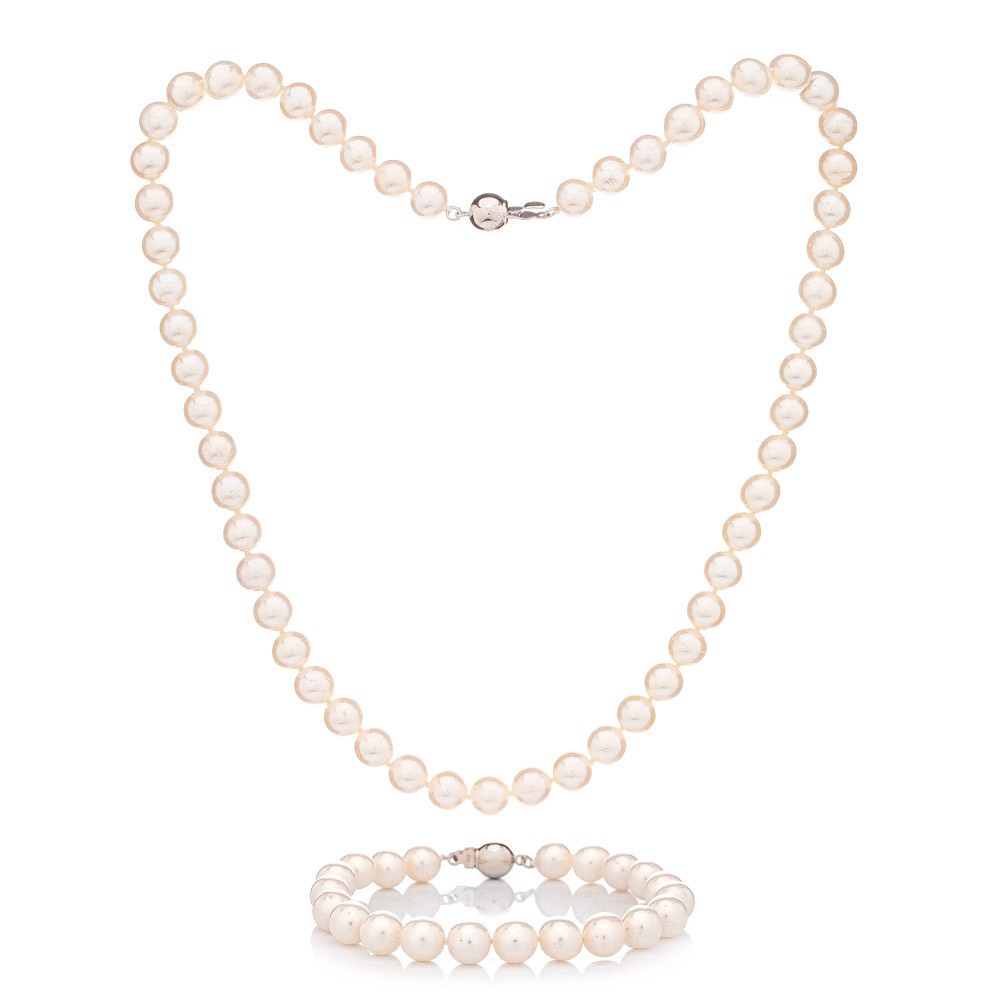 Perlový set náramek a náhrdelník Akoya 7,5 AA bílý