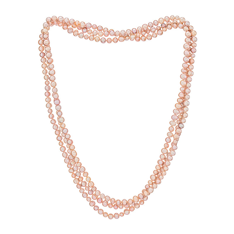 Dlouhý perlový náhrdelník 6 A+ - Růžová / 180 cm