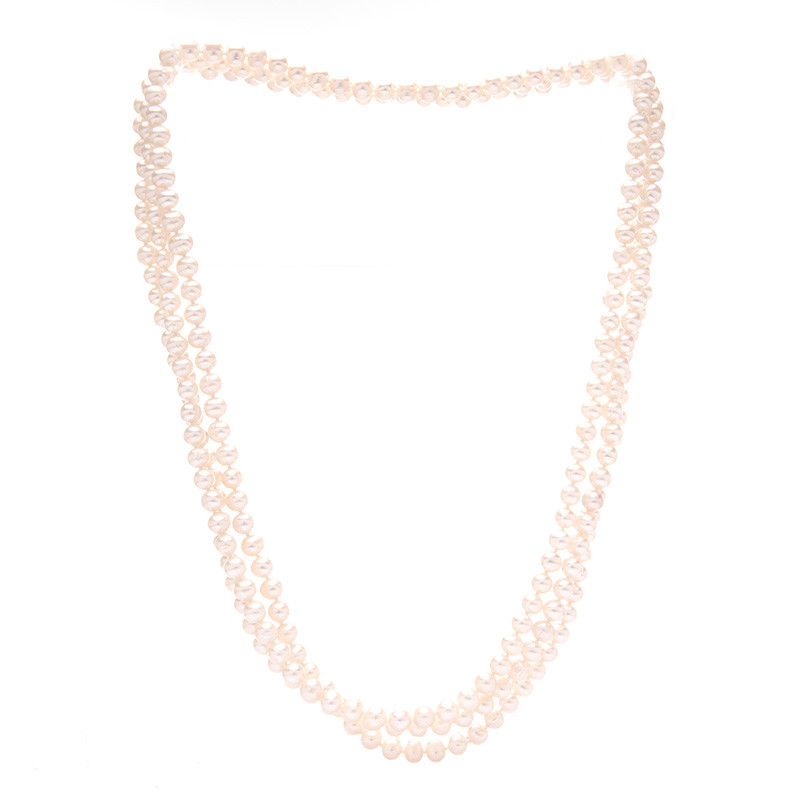 Dlouhý perlový náhrdelník 7 A+ - Bílá / 160 cm