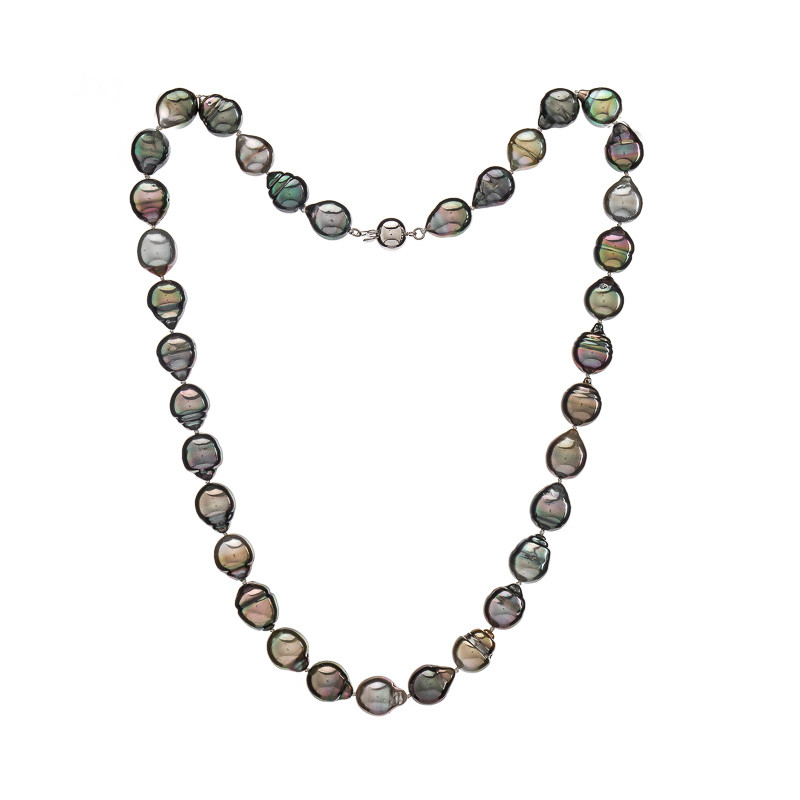Perlový náhrdelník Tahiti 10 D - Tmavá / Bílé zlato 14K (585) / 43 cm