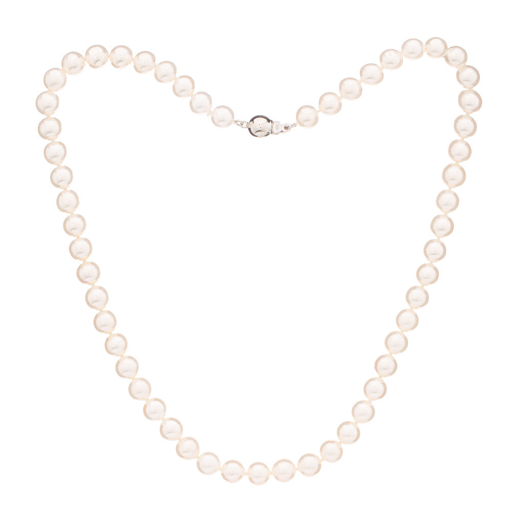 Perlový náhrdelník Mutiara 8 AAA bílý - Bílá / Rhodiované stříbro (925) / 45 cm