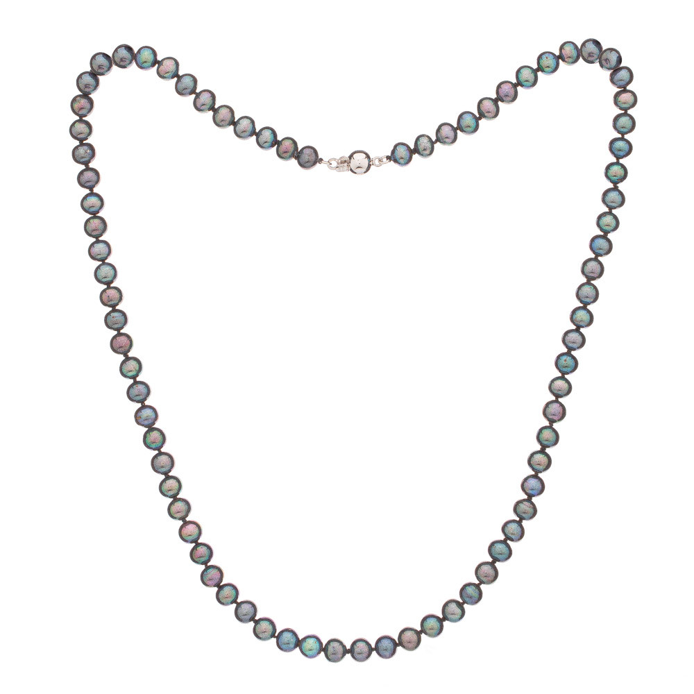 Perlový náhrdelník tmavý 6 AA - Tmavá / Rhodiované stříbro (925) / 45 cm