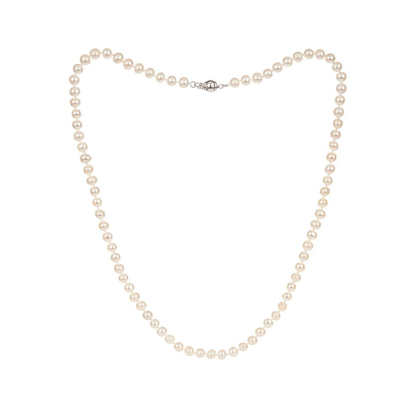 Perlový náhrdelník 6 AA - Bílá / Rhodiované stříbro (925) / 44 cm