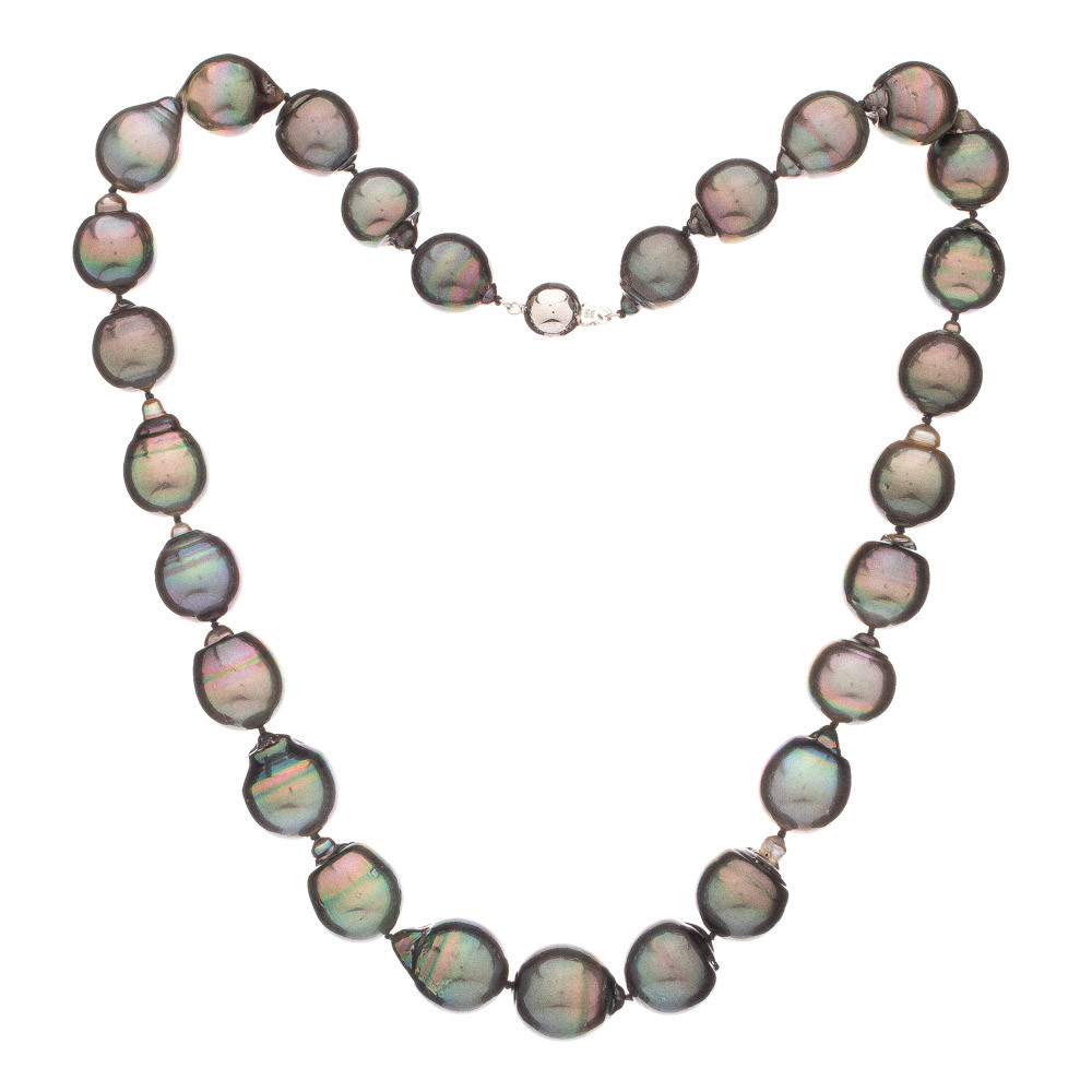 Náhrdelník z tahitských perel XL - Tmavá / Bílé zlato 14K (585) / 44 cm